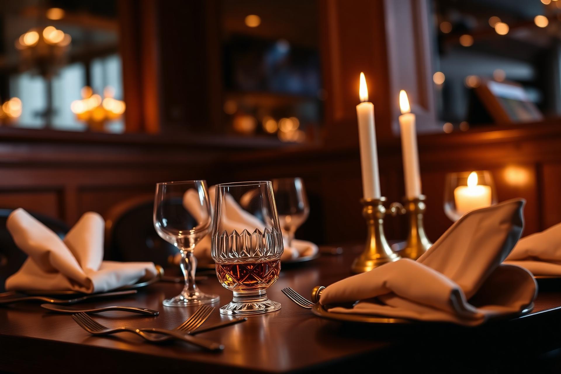 A candlelit table set for dinner